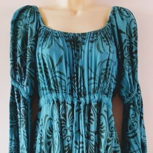 Lotus Traders Blue Black Maxi Dress Distress OS